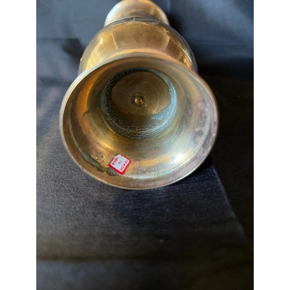Vintage etched brass trumpet bud vase